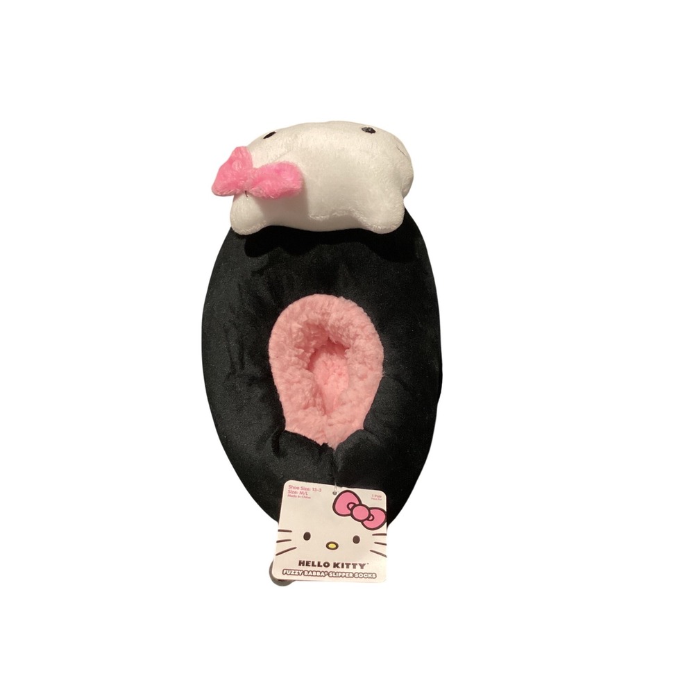Hello Kitty Fuzzy Babba Slipper slipper Sanrio Black Pink‎ Girls Kids M/L 13-3